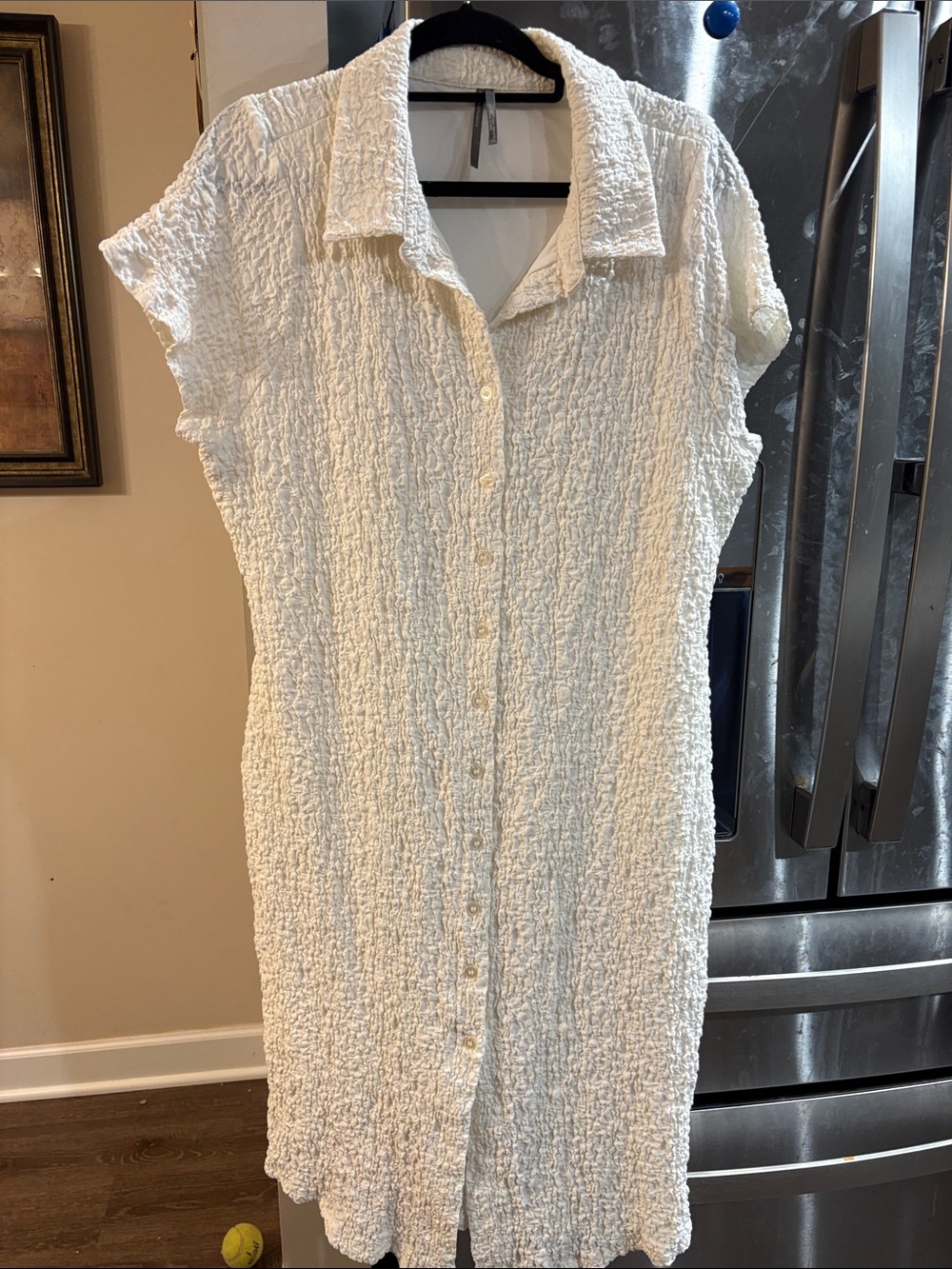 Anthropologie Cream Textured Button-Up Dress